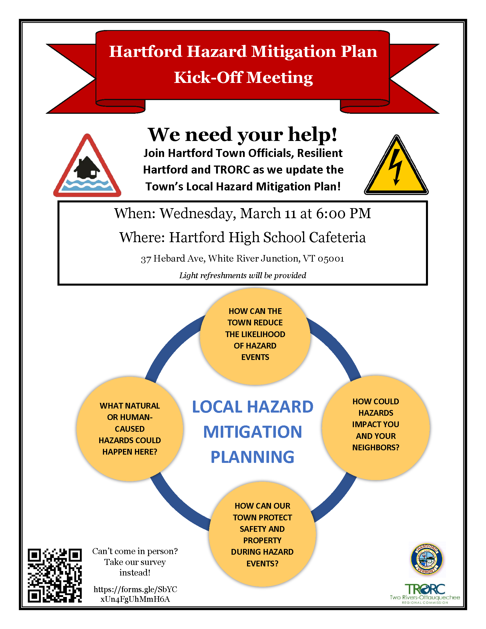 Hartford Hazard Mitigation Plan Kick-Off Meeting @ Hartford High School Cafeteria | Hartford | Vermont | United States